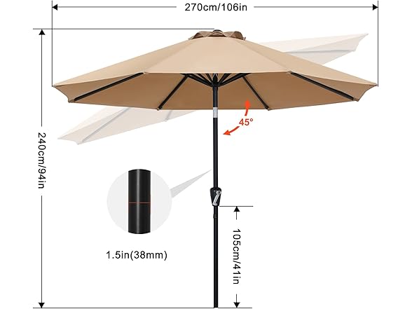10ft Patio Umbrella Brown UV