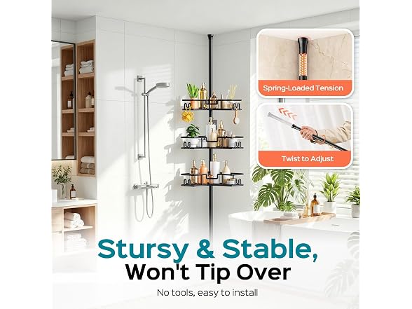 HAMITOR 4-Tier Shower Caddy Tension Pole