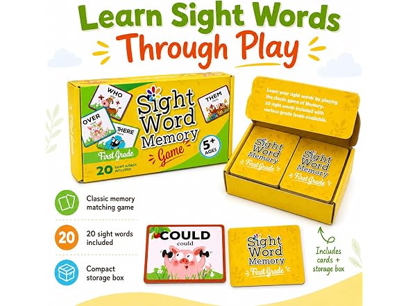 Sight Word Memory Game for Kids Ages 4-8, Matching Card Game