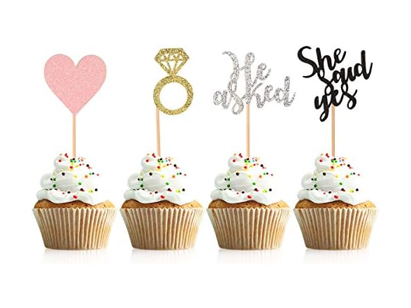 He Asked She Said Yes Cupcake Toppers