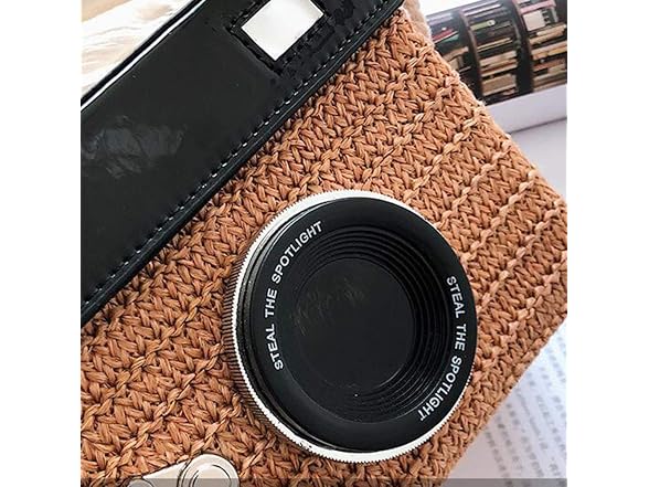 TENDYCOCO Crossbody Bag Camera Shaped Straw Woven Bag Mini Shoulder Bag for Women ( )