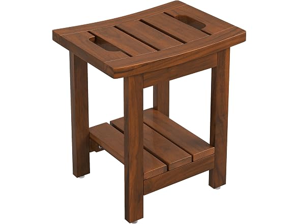 14" Waterproof Brown Teak Shower Stool