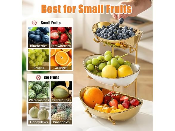 HOMKULA 3 Tier Ceramic Fruit Basket