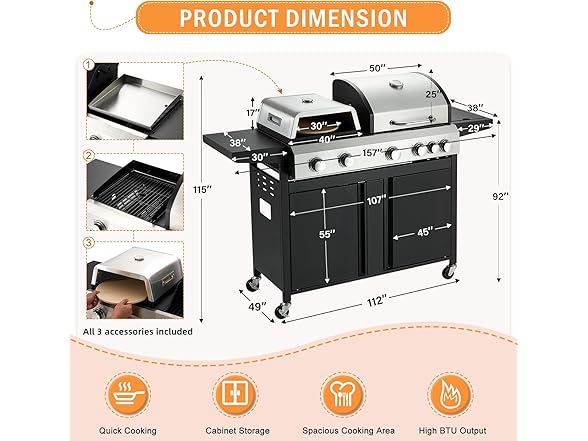 MELLCOM 3 IN 1 Pizza Griddle Grill Combo