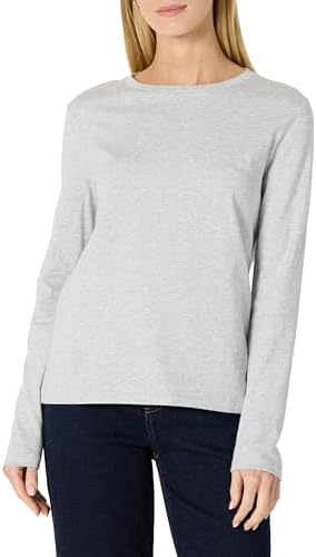 Amazon Essentials Women's 100% Cotton Regular-Fit Long-Sleeve Crewneck T-Shirt, Light Grey Heather, XX-Large