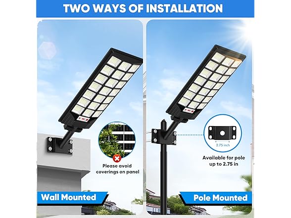 Brightever 2-Pack Solar Street Lights Outdoor, 8500K Waterproof