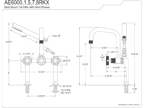 Kingston AE6007RKX Deck-Mount Clawfoot Tub Faucet