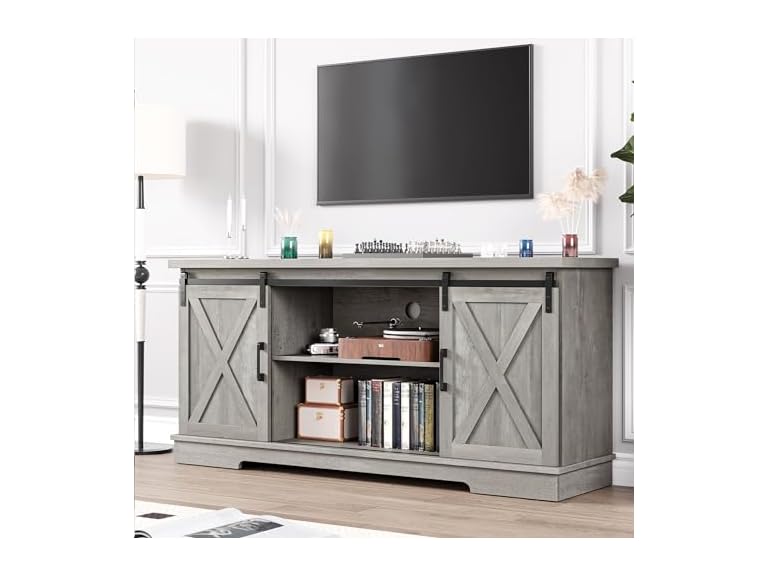 IDEALHOUSE Grey TV Stand 65in Barn Door