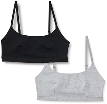 Amazon Essentials Women's Cotton Jersey Pull on Scoop Bralette, Pack of 2, Black/Grey Heather, Medium