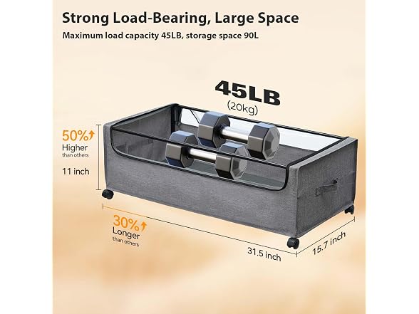 Under Bed Storage with Wheels, 2 Pack