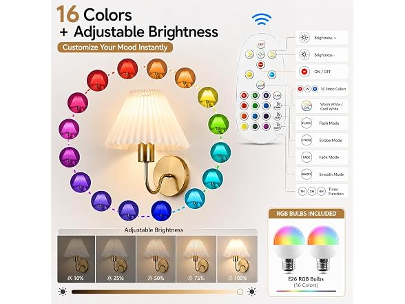 Ownprit RGB Wireless Wall Sconces 2-Set