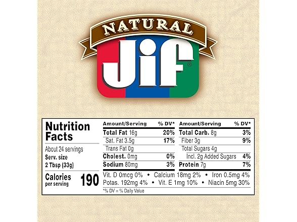 Jif Natural Creamy Peanut Butter Spread, 28 Oz