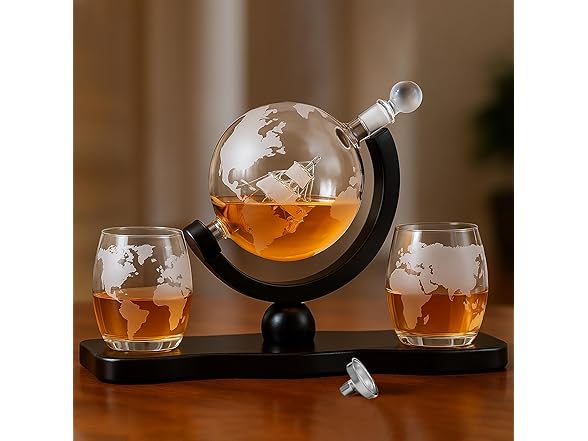 Whiskey Decanter Globe Set with Ball & Glasses