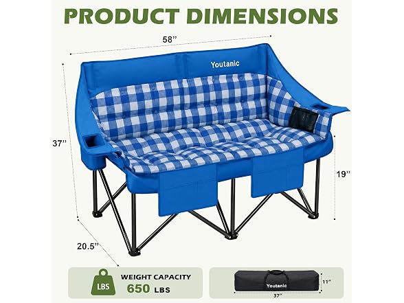 Youtanic Double Camping Chair 650lbs