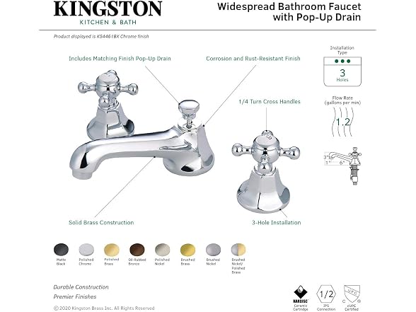 Kingston Brass KS4462BX Metropolitan Widespread Lavatory Faucet