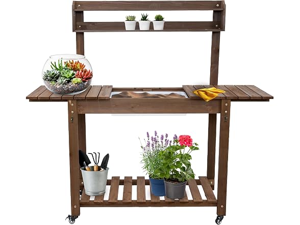 Sunnydaze Decor IEO-2361 Potting Bench w/ Sink Brown