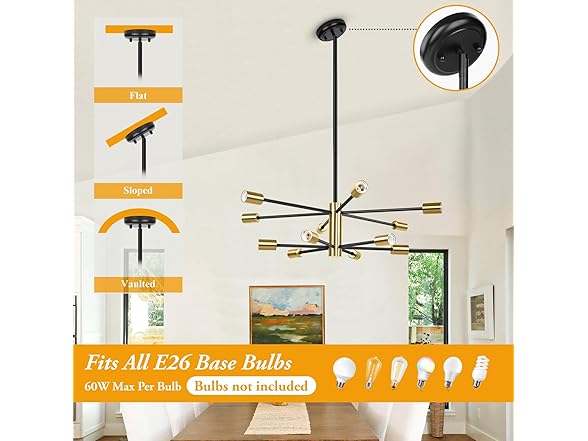 BesLowe 31'' 12-Light Modern Sputnik Chandelier