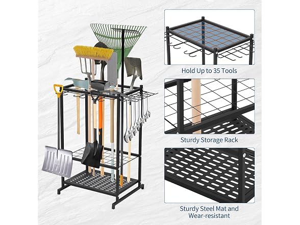 Garden Tool Organizer,3 Tier Yard Storage Rack