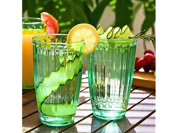 Kate Aspen Teal Fluted Plastic Drinking Glasses Set of 8