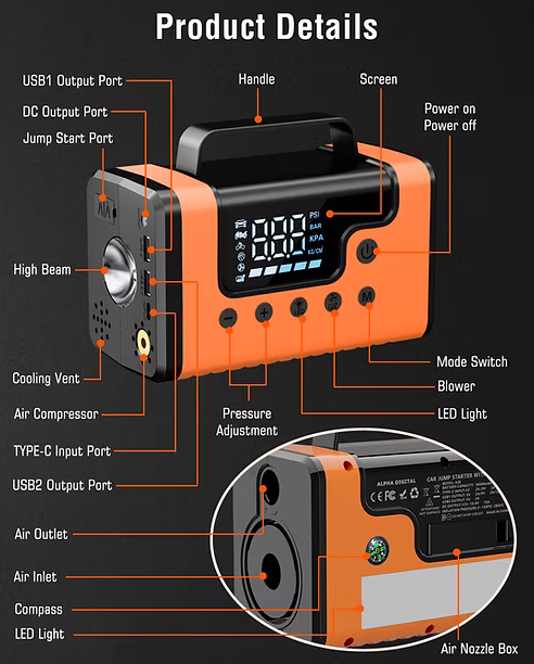 Alpha Digital A28 Jump Starter w/ Air & Vac - Gallery 10