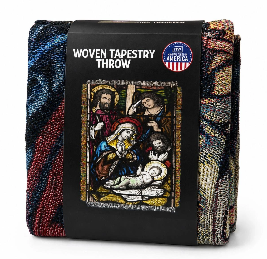 Stained Glass Nativity Tapestry Blanket  - Gallery 4