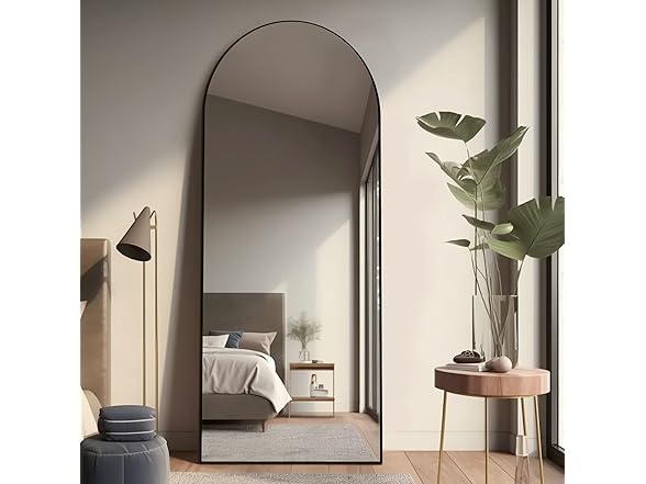Pexfix Arched Full Length Mirror Black Wood Frame, 65x22"