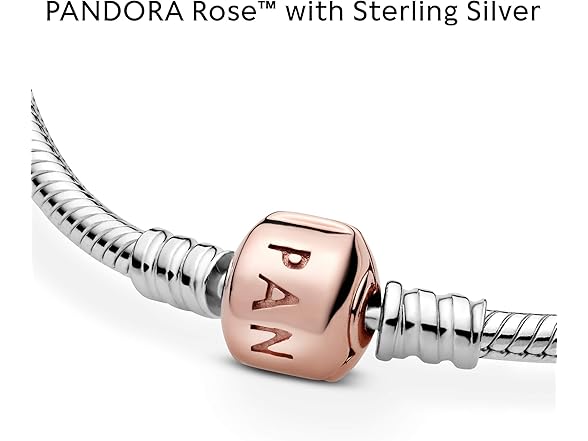 PANDORA Jewelry Moments Snake Chain Charm Rose Bracelet, 7.9" (Open Box)
