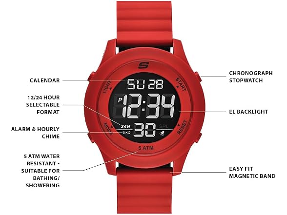 Skechers Men's Rosencrans Digital Red Watch