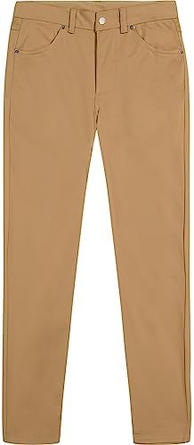 IZOD Boys' School Uniform Flat Front Twill 5-Pocket Pants, Burnished Khaki, 20 Husky