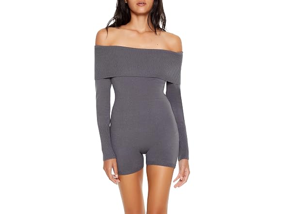 Forever 21 Women (S) Sweater-Knit Romper Grey
