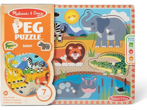 Melissa & Doug Safari Wooden Peg Puzzle (7 pcs)