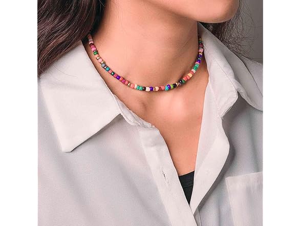 Obmyec Boho Beaded Necklace Daisy Choker