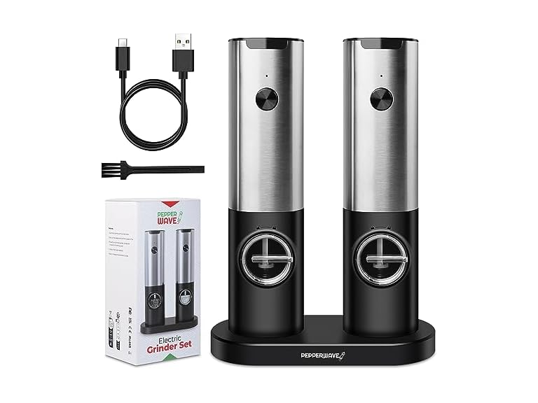 PepperWave Rechargeable Electric Salt and Pepper Grinder Set