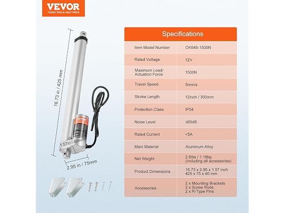 Linear Actuator 12V, 12 Inch High Load
