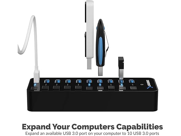 SABRENT 10-Port USB 3.0 Hub 60W w/ Switches