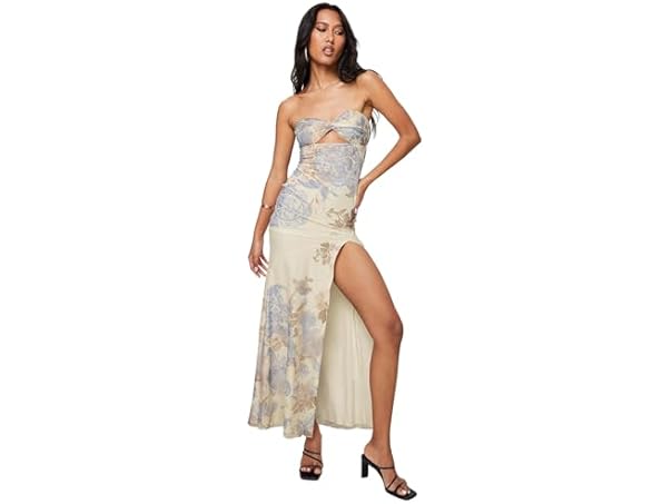 kyanne high split maxi dress cream winter wonderland   SOLD  princess polly kyanne high split  maxi dress cream multi