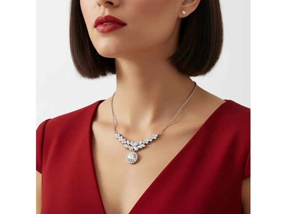 Moissanite Diamond Floral Drop Necklace
