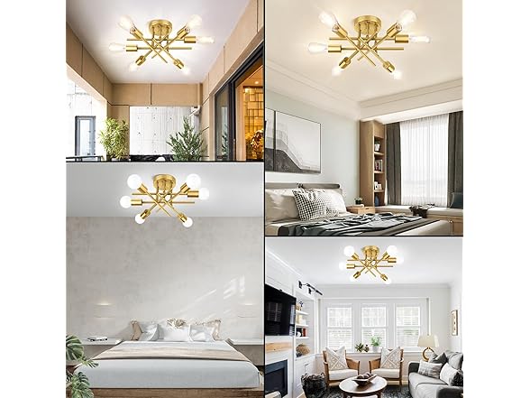 TOBUSA 6-Light Gold Semi Flush Mount Ceiling Light Fixture