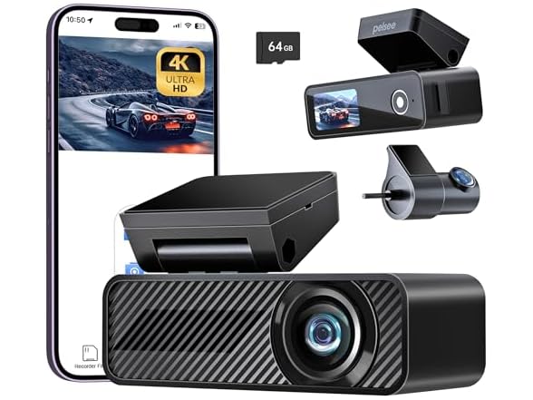 Pelsee P1 Duo 4K Dash Cam | 64GB SD