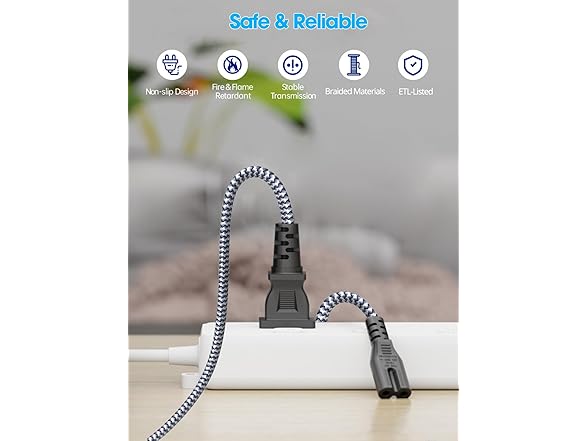 HOMAIR 10ft Nylon Braided AC Power Cord