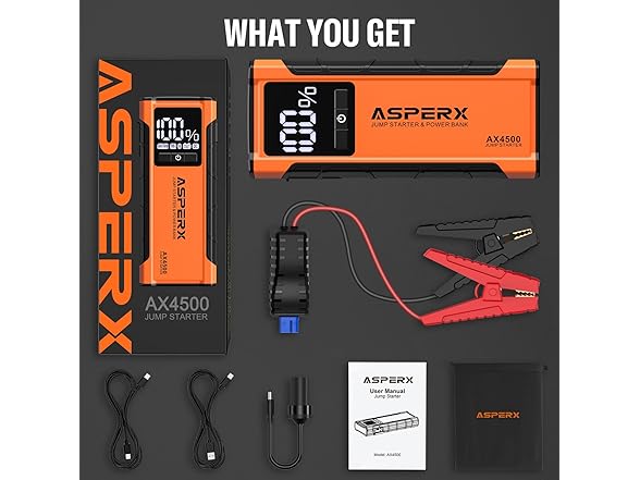 ASPERX AX4500 Jump Starter, 4500A - Orange