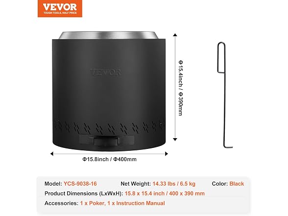 Smokeless Fire Pit Stove Bonfire, H: 15.4 in