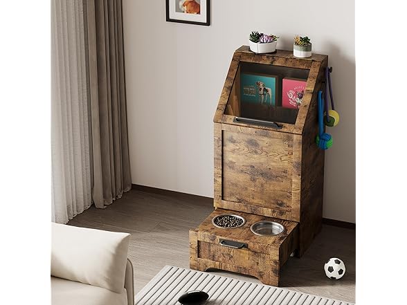 Top Opening Dog Feeding Station, Wooden Storage