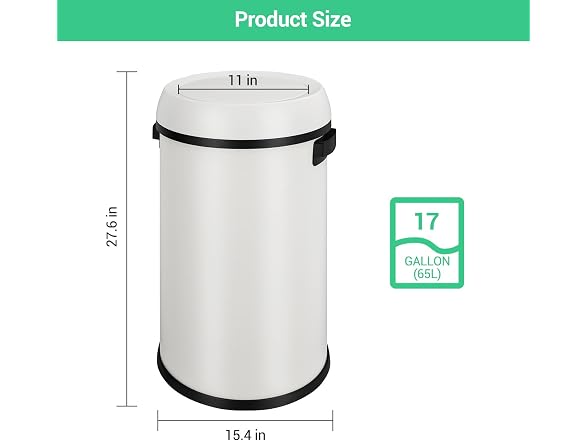 PrecisionAuto 17 Gallon/65L Stainless Steel Swing Top Trash Can