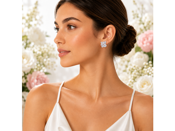 Silver Marquise Cluster Studs