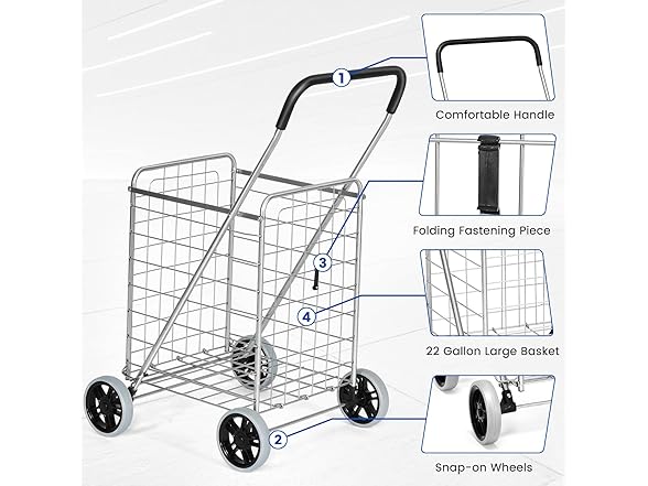 IRONMAX Folding Shopping Cart Silver