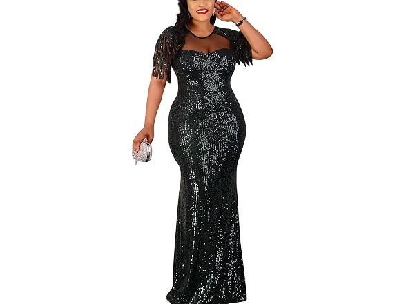 Cololura Women (XL) Sexy Sequin Tassel Mesh Dress