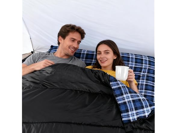 Blue/Black Flannel Queen Size Sleeping Bag