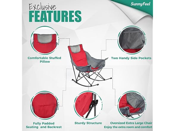 SUNNYFEEL Red Rocking Camping Chair 500lbs