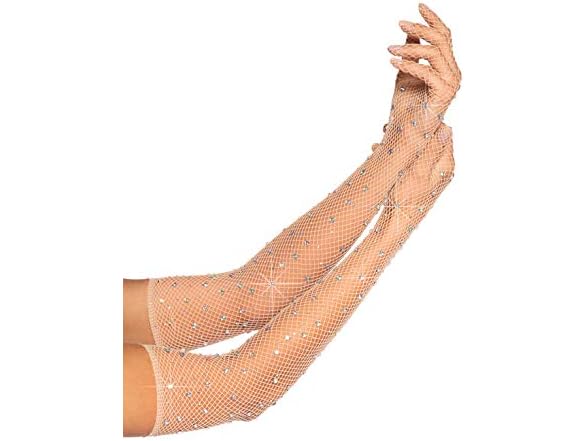 Rhinestone Fishnet Long Gloves Costume